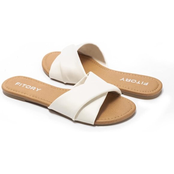 FITORY Women's Milk Synthesis Summer Soft Leather Cushioned Insole Flat Slides - Picture 5 of 5